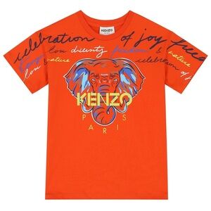 Kenzo Paris Top Kids 4 Orange Elephant Graphic Tee Short Sleeve